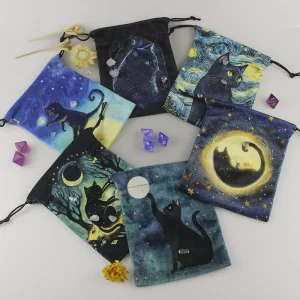 Black Cat Double sided Color Printed Velvet Bag Lise Velvet Talob Bag Tarot Table Bag Gift Bundle Pocket Crystal Bag