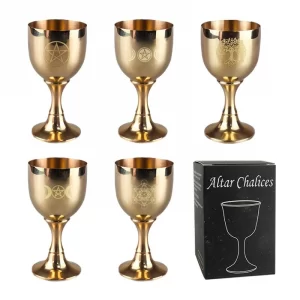 Copper Ritual Chalices with Pentagram, Tree of Life, Triple Moon, and Metatron's Cube Engravings, Ceremonial Goblets for Witchcraft Practices, Water Element & Tarot Decor, Ideal for Home Altar