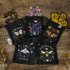 Double sided color printed velvet bag, Christmas butterfly lace velvet table bag, herbal quick pocket, animal tarot card bag